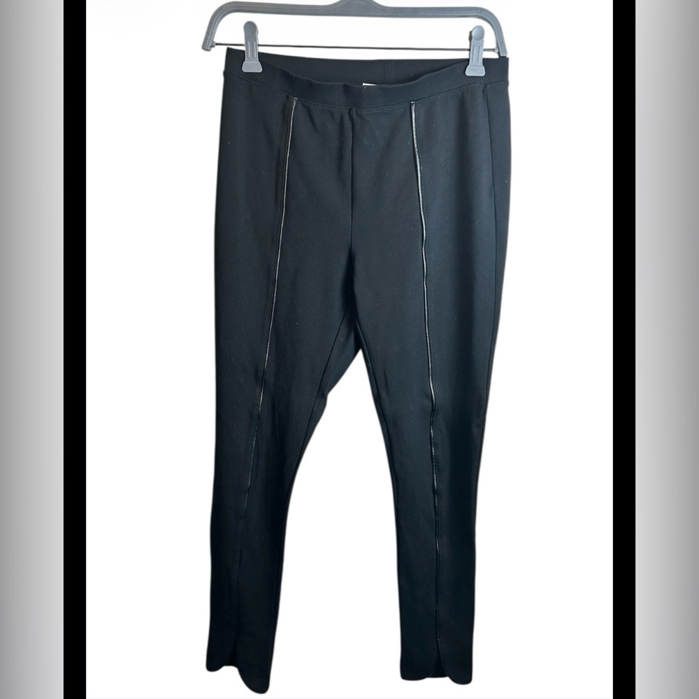 Joseph Ribkoff Black Leggings W Leather Center Seam Detail Size 8
